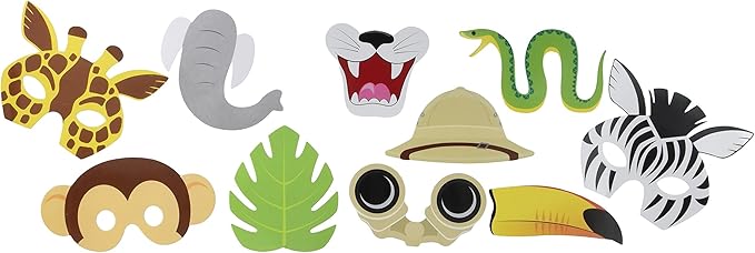 Creative Converting Assorted Photo Booth Jungle Animals Party Props (10 Piece), One size, Multicolor