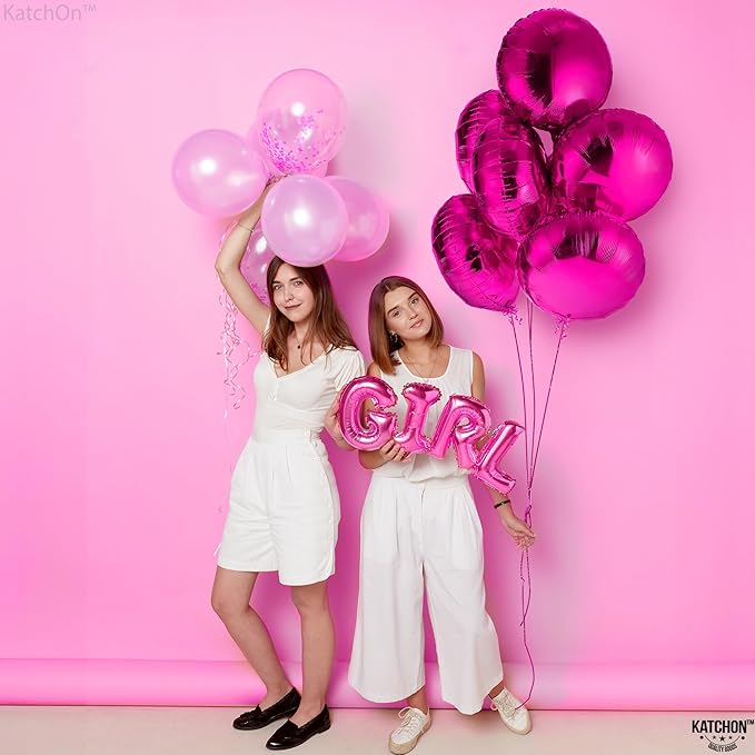 KatchOn, Big Hot Pink Round Balloon - 18 Inch Pack of 6 | Mylar 4D Balloons For Valentines Day Decorations | Pink Party Decoration | Metallic Balloons For Valentines Decor, Happy Birthday Decorations