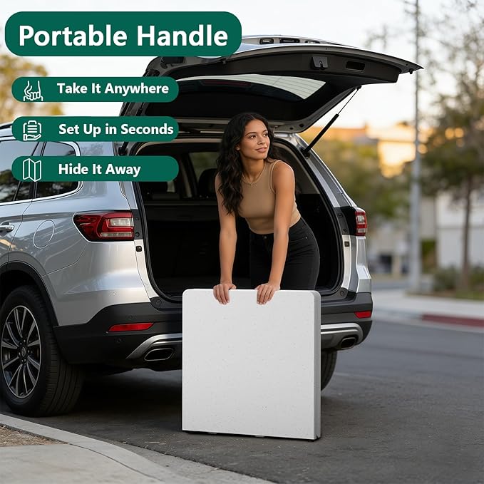 4ft Folding Table with Adjustable Height, Heavy Duty Fold-in-Half Plastic Table with Steel Legs, Portable for Indoor, Outdoor, Picnic, Camping, Dining, Party, White