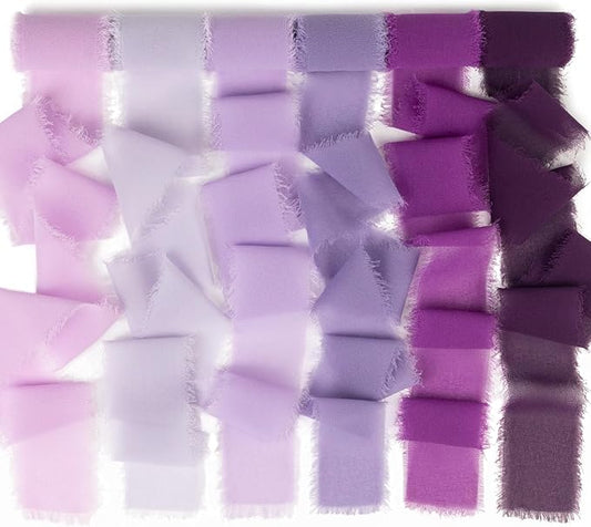 Purple Chiffon Ribbon - 1.5 Inch x 3 Yds - Lilac/Lavender/Dark Purple/Violet/Plum - Handmade Frayed Chiffon Ribbon for Wedding Invitation, Flower Bouquets, Gift Wrapping, Bridal Shower