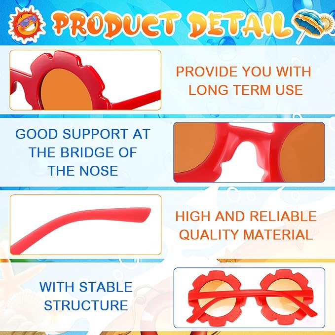 24 Pairs Flower Sunglasses Bulk Round Cute Flower Shaped Glasses Groovy Sunglasses Beach Eyewear Party Favors