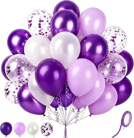 Lavender Balloons Pearl White and Purple Balloons, 60 Pcs 12 Inch Latex Balloons with 1 Ribbon, Light Purple Balloon for Birthday Wedding Baby Shower Bridal Shower Party Decorations