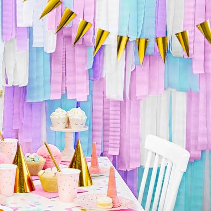 PartyWoo Crepe Paper Streamers 8 Rolls 656ft, Pack of Pink, Purple, Mint, Turquoise and White Party Streamers for Birthday Decorations, Party Decorations, Wedding Decorations (1.8 Inch x 82 Ft/Roll)