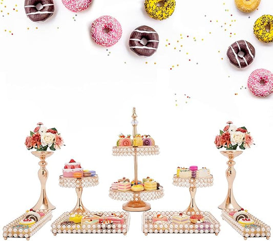 9Pcs Crystal Cake Holder Gold Cupcake Stands Plating Mirror Cake Holder Round Cupcake Stands with Luxury Crystal, Fashion Dessert Tower for Wedding Event Birthday Party Cupcake Display