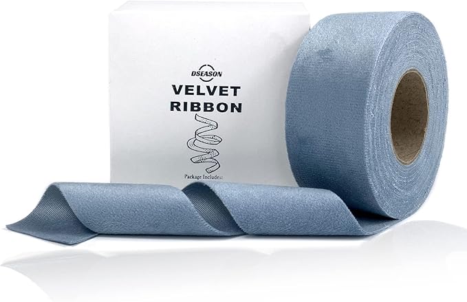 Velvet Ribbon Set 1.5" x 10 Yards, 1 Rolls, Dseason Handmade Dusty Blue Velvet Ribbon Set for Gift Wrapping & Bow Making, Christmas Tree, Wreath Decoration, DIY Crafts Decoration