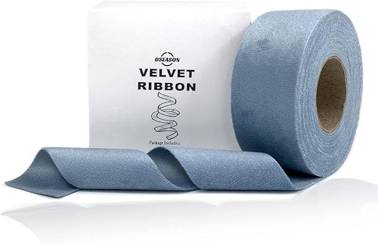 Velvet Ribbon Set 1.5" x 10 Yards, 1 Rolls, Dseason Handmade Dusty Blue Velvet Ribbon Set for Gift Wrapping & Bow Making, Christmas Tree, Wreath Decoration, DIY Crafts Decoration