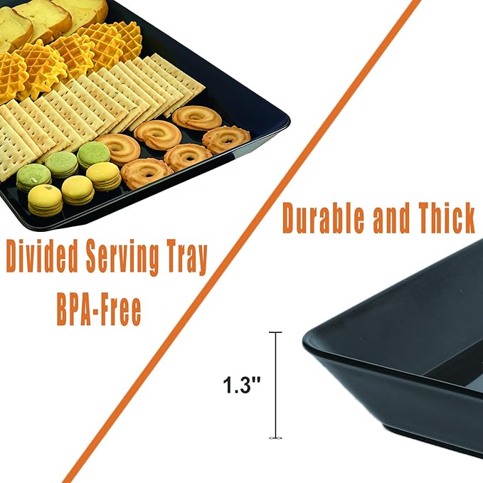 Serving Tray Platter, 6 Pcs Food Tray for Veggie Fruit Snack Dessert Cookie Cheese, Food Trays for Party Supplies Display, Plastic Platters for Serving Food, Large Trays, BPA Free