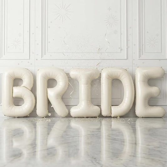 Biapian 40 Inch BRIDE Letter Balloons, Big Cream BRIDE Foil Balloons, 5 Pcs Giant Foil Large Aluminum Balloon Helium for Wedding Bridal Shower Anniversary Engagement Bachelorette Party Decoration