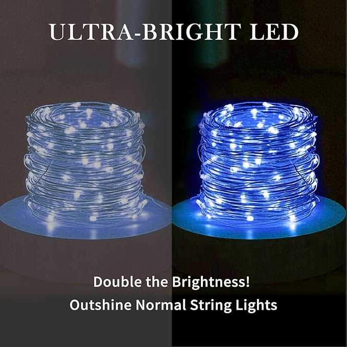 Aogist 16FT Fairy Lights with Spool,Ultra-Bright 50 LEDs Battery Operated Copper Wire String Light for Bedroom Christmas Wedding Centerpiece Parties Decoration,Blue