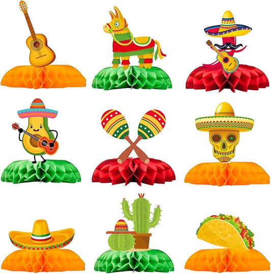 Cinco de Mayo Decorations 9 Pcs Fiesta Table Centerpieces, Mexican Party Decorations Table Toppers Set, Fiesta Party Supplies for Taco Bar Birthday Celebrations, Mexican Fiesta Party Decor