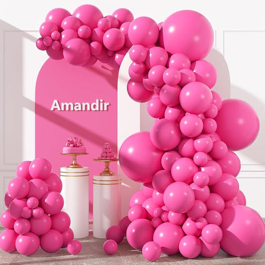 Amandir 153pcs Hot Pink Balloons Arch Garland Kit Different Sizes 18 12 10 5 Inch Magenta Dark Pink Latex Balloon for Birthday Wedding Anniversary Princess Mothers Day Party Decoration