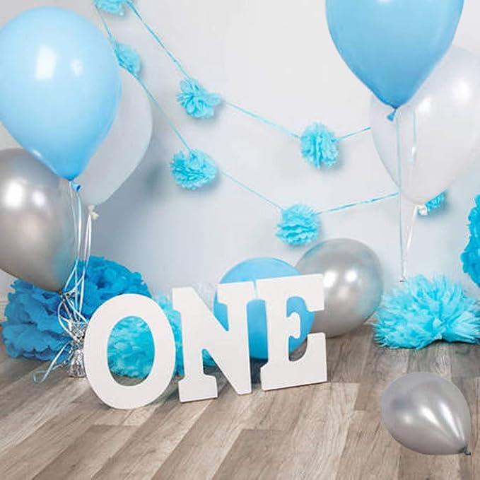 OuMuaMua 62pcs Blue Silver White Confetti Balloons Kit, 12 Inch White Royal Blue Metallic Silver Confetti Balloons for Boy Birthday Baby Shower Graduation Party Supplies