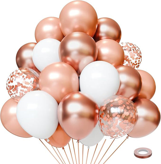 Rose Gold Balloons 50 PCS Metallic Rose Gold Balloons 12 Inch Rose Gold Confetti Balloons for Anniversary Wedding Engagement Bridal Shower Bachelorette Party Decorations