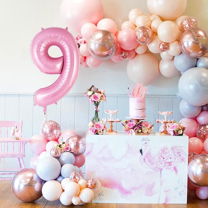 Pink Number 9 Balloon 40 Inch, Big Large Foil Helium Number Balloons, Jumbo Giant Mylar Number 9 Balloons for 9 Year Old Birthday Party Decorations Supplies Anniversary Celebration