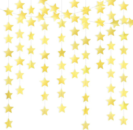 Metallic Gold Iridescent-Star-Garland 90FT – 240 Pcs Sparkling Star Streamers – Hanging Glitter Star Banner Backdrop for Birthday, Baby Shower, Wedding, Christmas Party Decorations (6 Packs)