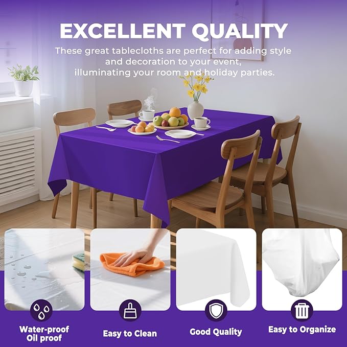 6 Pack Premium Disposable Plastic Tablecloth 54" x 108" Party Table Cloths Disposable for 6 to 8 Foot Tables Indoor or Outdoor Birthdays Weddings Christmas Anniversary Buffet Table (Dark purple)