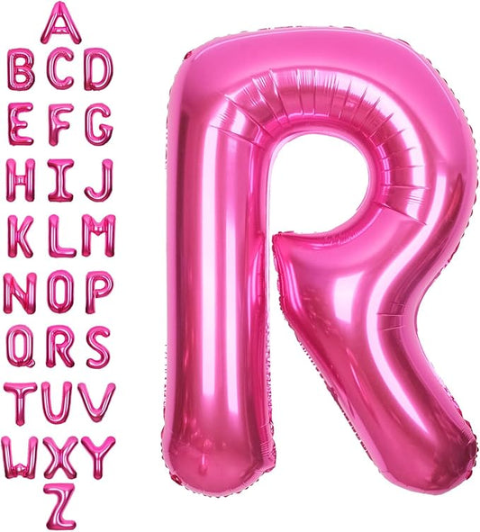 SUWEN 40 Inch Hot Pink Large R Letter Balloons Big Foil Helium Letter Balloons A-Z Jumbo Mylar Happy Birthday Party Decorations for Woman Anniversary Party Supplies