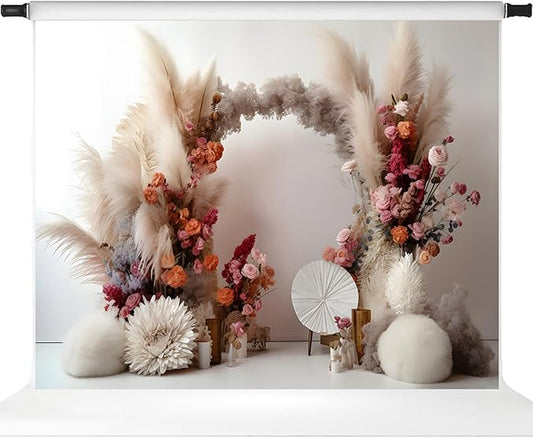 Kate Boho Flowers Photography Backdrop 1St Birthday Arch Floral White Wall Photoshoot Background Photographic Studio Photo Props,10x8ft
