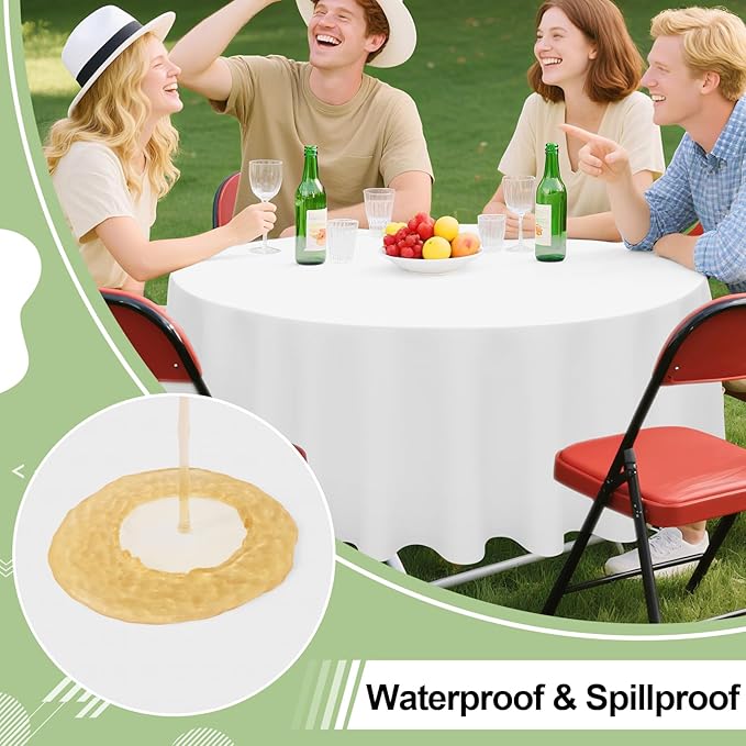 misaya 4 Packs Disposable Plastic Table Cloth, 84" Round Waterproof Tablecloth, Leakproof & Sturdy Decorative Table Covers for Picnic, Party and Outdoor, White