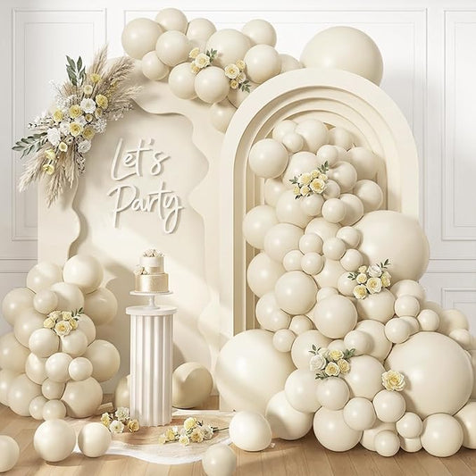 RUBFAC 129pcs Sand White Cream Balloons Different Sizes 18 12 10 5 Inches, Beige Latex Balloon Garland Arch for Birthday Engagement Party Wedding Anniversary Baby Shower Decoration
