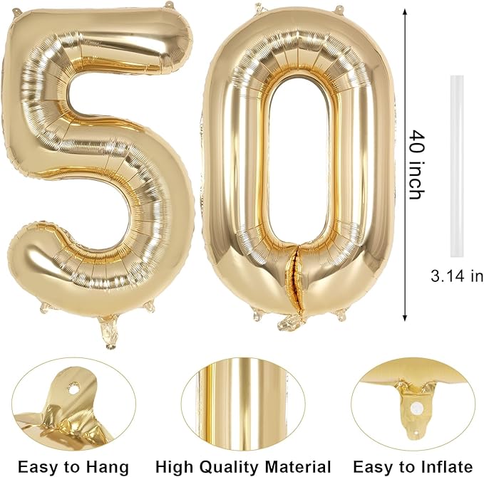 Champagne Gold Large Number 50 Balloon, 40 Inch Light Gold Foil Helium Number Balloons, Giant Mylar Number 50 Balloons for 50 Years Old Birthday Party Anniversary Decorations (Champagne Gold 50)