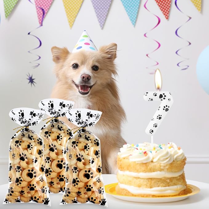 iNINGER 50 Pcs Dog Claws Cellophane Treat Bags with Twist Ties,Pet Paw Cellophane Bags Dog Party Favor Heat Sealable Treat Paw Gift Cat Candy Bags for Pet Party Favors