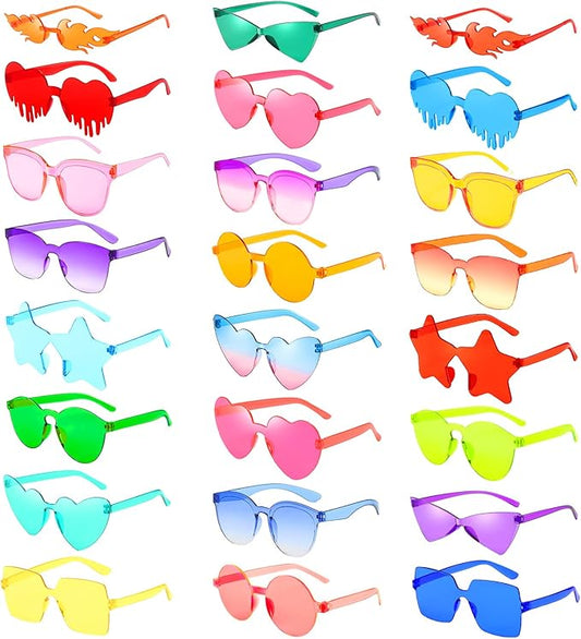 Pibupibu 24/48 Pack Mixed Rimless Colorful Party Sunglasses Bulk, Fun Party Glasses Photoshoot Prop Costume Eyewear