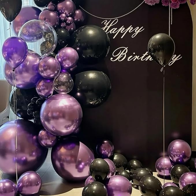 Voircoloria 90pack Metallic Purple Balloons Different Size 18/12/10/5 Inch Metallic Purple Balloon Garland Arch Kit for Graduation, Wedding, Birthday, Anniversary, New Year Party Decorations