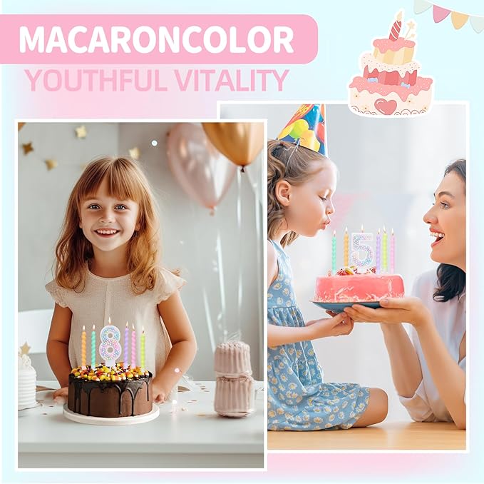 Number 6 Birthday Candles for Cake with 17 Pieces Spiral Candles with Macaron Pastel Rainbow Pink Cake Toppers for Girls Happy Birthday Party Decorations
