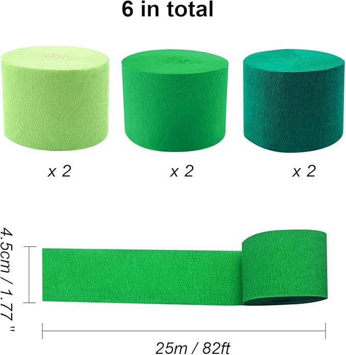 TKEJZu Green Crepe Paper Streamer - 492 Feet, 6 Rolls, Spring Party Backdrop Decor for Green Theme Birthday, Wedding, Baby Shower, Irish Lucky Day Hanging Party Decoration