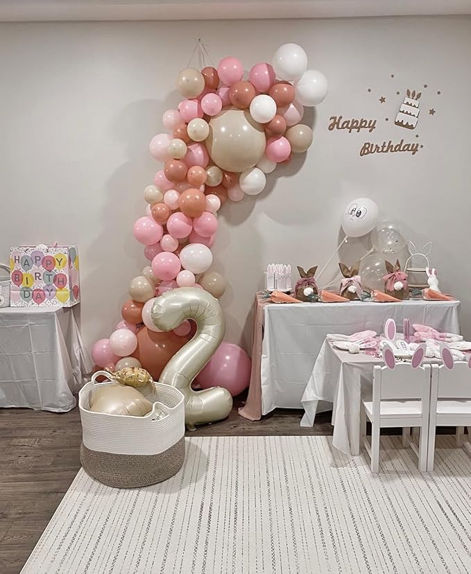 40 Inch Beige Number 2 Balloons for 2nd Birthday Decorations Boys Girl, Giant Self-Sealing Cream Foil Number 0-10 White Sand Balloon for Women Men Party Anniversary Baby Shower Supplies