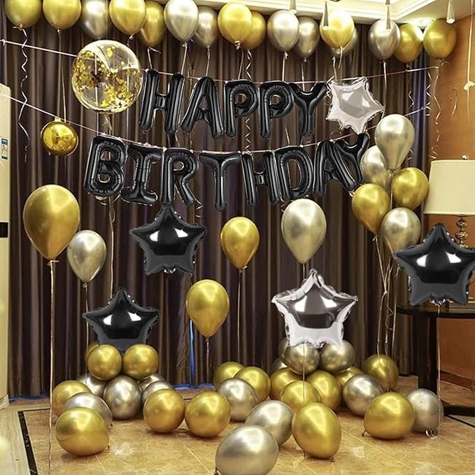 CANREVEL Happy Birthday Banner 13pcs 16 Inch Mylar Foil Letters Sign Balloons Birthday Party Decorations for Kids and Adults - 3D Black