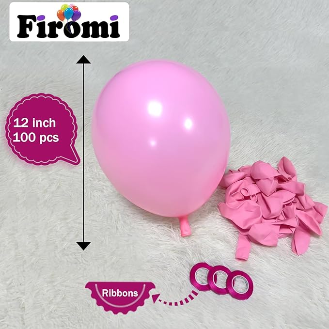 Firomi Light Pink Balloons 12-inch 100 Pack Big Helium Round Pale Baby Pink Thicken Latex Balloon for Wedding Birthday Party (with 3 Ribbons)