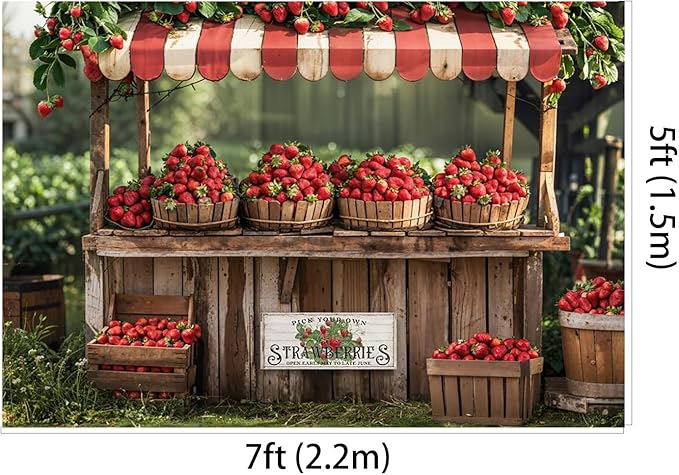 Kate 7x5ft Red Strawberry Backdrops for Photography Summer Fruit Shop Background Pick Your Own Strawberry Backgrounds Baby Birthday Party Banner Studio Backdrop