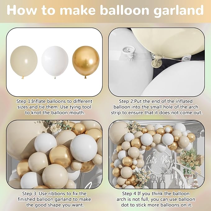 HILAVO White and Gold Balloon Arch Kit Nude White Beige Balloon Garland With Metallic Gold Party Helium Balloons Neutral Cream Balloon for Boho Wedding Baby Shower Bridal Engagement Birthday Decor