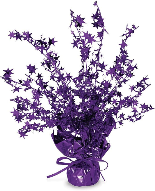 Beistle Star Gleam ‘N Burst Centerpiece, Purple Metallic Table Display for Birthday Parties, Celebrations and Themed Events, Awards and Sports Team Decorations, 15”