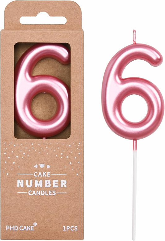 PHD CAKE 2.76 inch Classical Pink 6 Number Birthday Candles, Pink Number Candles, Cake Number Candles, Party Celebration