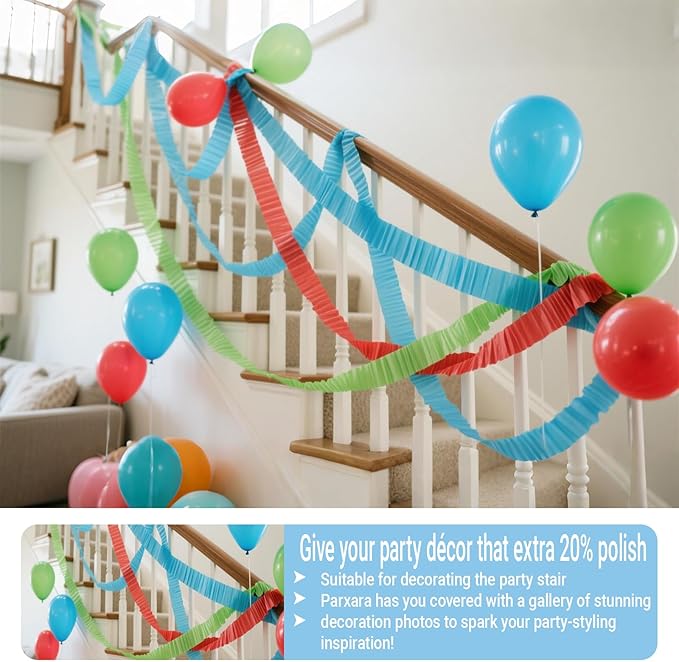 492ft Blue Green Birthday Party Decorations, 1.7in Wide Crepe Paper Streamers for Birthday, Wedding Party-6 Rolls Each 82ft