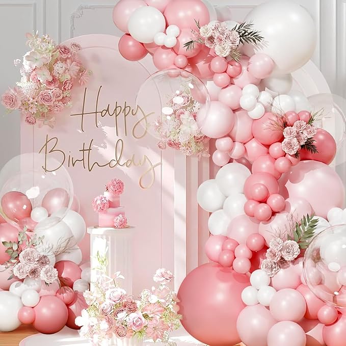 Light Pink and White Balloons Kit, 65pcs 12 Inch Pink Balloons Pastel Pink Confetti Latex Balloons for Birthday Wedding Baby Shower Party Decorations