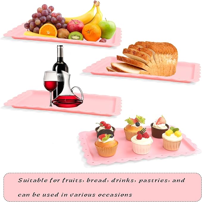 Plastic Serving Trays,24 Pack Rectangle Serving Platters Decorative Serving Trays Dessert Table Trays,15"x10" Rectangle Platters, Decorative Dessert Table Trays, Cake, Cookie Catering Tray (Pink)