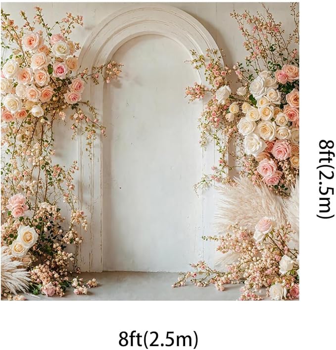 Kate 8x8ft Spring Pink Flowers Backdrops for Photography White Wall Background Children Birthday Party Decoration Backdrop