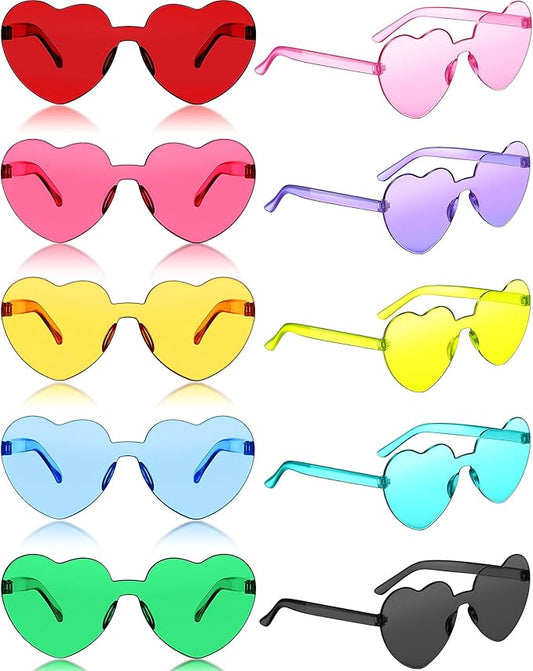 Frienda 20 Pairs Heart Shaped Sunglasses Rimless Candy Color Glasses for Women Men Party Favor