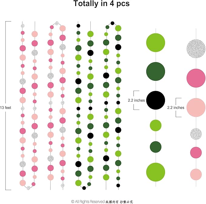 Cheerland Green and Pink Dot Garland Witch Princess Halloween Party Decorations Halloween Hanging Decor Ceiling Birthday Party Supplies Bachelorette Backdrop Decoration Theater Musical Streamers Decor