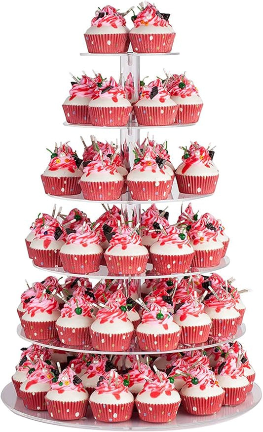 Large Cupcake Stand,6 Tier Cupcake Tower, Round Cupcake Holder for 80 cupcakes, Clear Acrylic Cupcake Display Stand for Parties Events Gatherings and Dessert Table