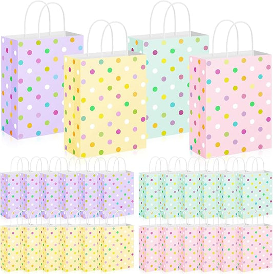 Humyoun 24 Pcs Pastel Paper Gift Bags with Handles, Pastel Dots Goodies Treat Candy Bags for Holiday Party Favor Gift Wrapping Baby Shower Wedding Birthday Party Supplies