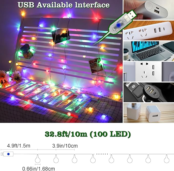 LED Fairy Lights Plug in String Lights with Remote 38ft 100Led 8 Mode Timer Dimmable USB Multicolor Christmas Lights for Bedroom Dorm Indoor Outdoor Camping Party Wedding Xmas Tree Decor, Multicolor