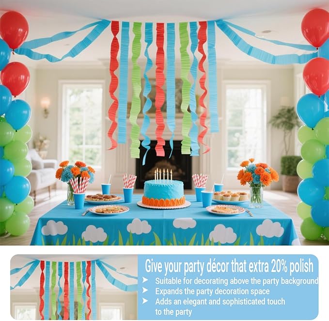 492ft Blue Green Birthday Party Decorations, 1.7in Wide Crepe Paper Streamers for Birthday, Wedding Party-6 Rolls Each 82ft