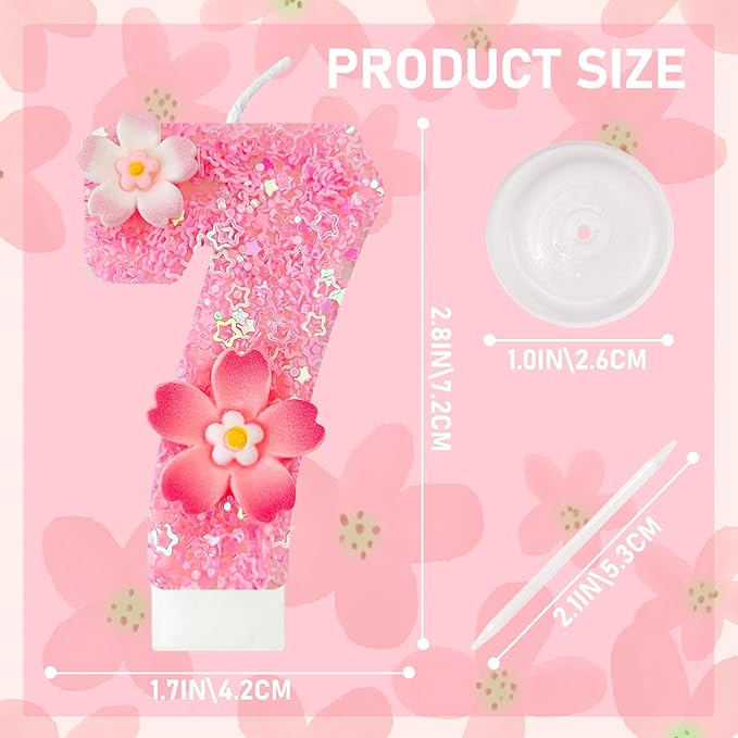 Pink Flower Birthday Candle,Number Birthday Candles for Cake, Ideal Birthday Parties Cake Decor, Wedding Anniversary and Other Celebrations (Number 7, Pink)