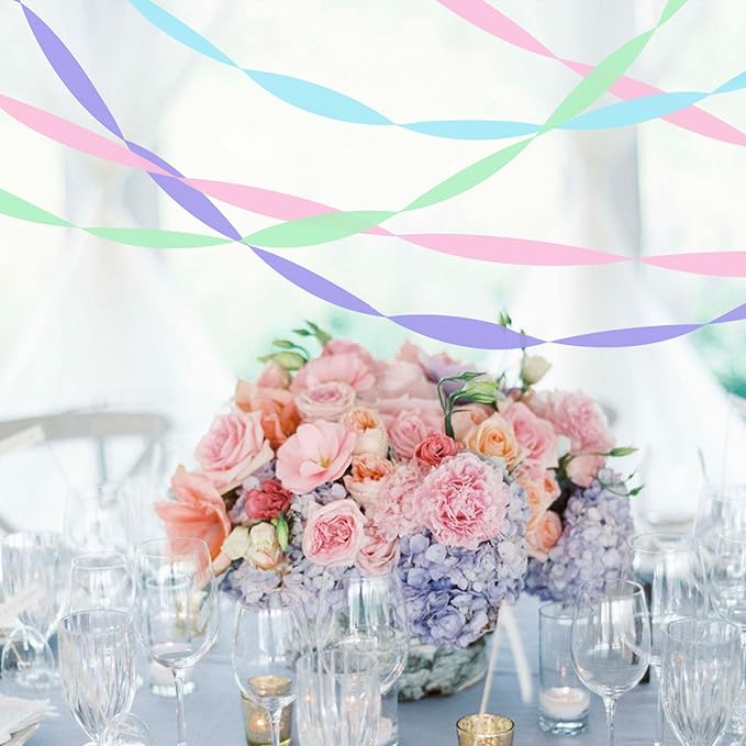 8 Rolls Crepe Paper Streamers, Blue, Purple, Pink and Green Streamers Party Decorations for Mermaid Party Birthday Baby Shower Bridal Shower Wedding Lavender Party