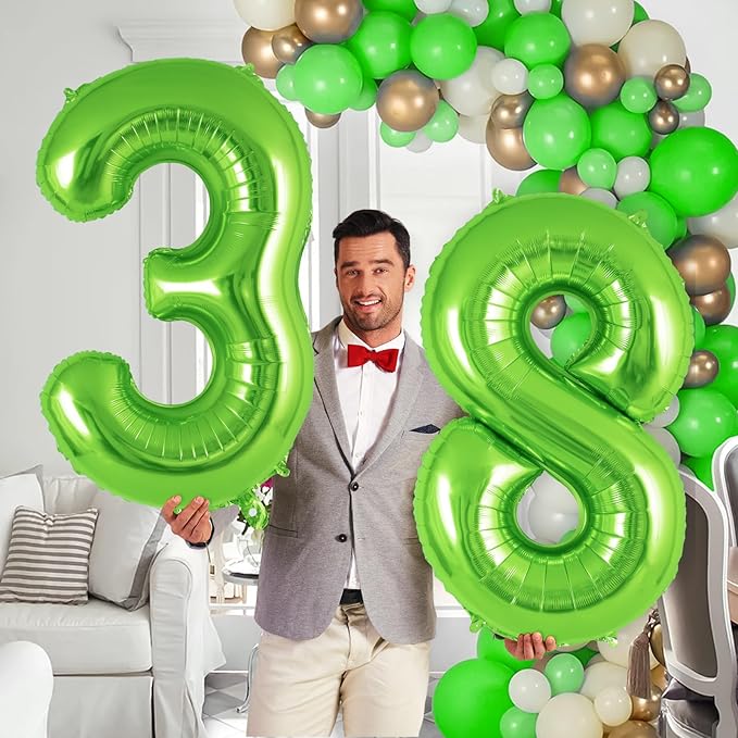 Green Number 8 Balloon 40 Inch, Big Large Foil Helium Number Balloons, Jumbo Giant Mylar Number 8 Balloons for 8 Year Old Birthday Party Decorations Supplies Anniversary Celebration